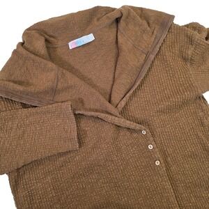 Free People‎ FP Beach XS Asymmetrical Button Cardigan Brown Textured